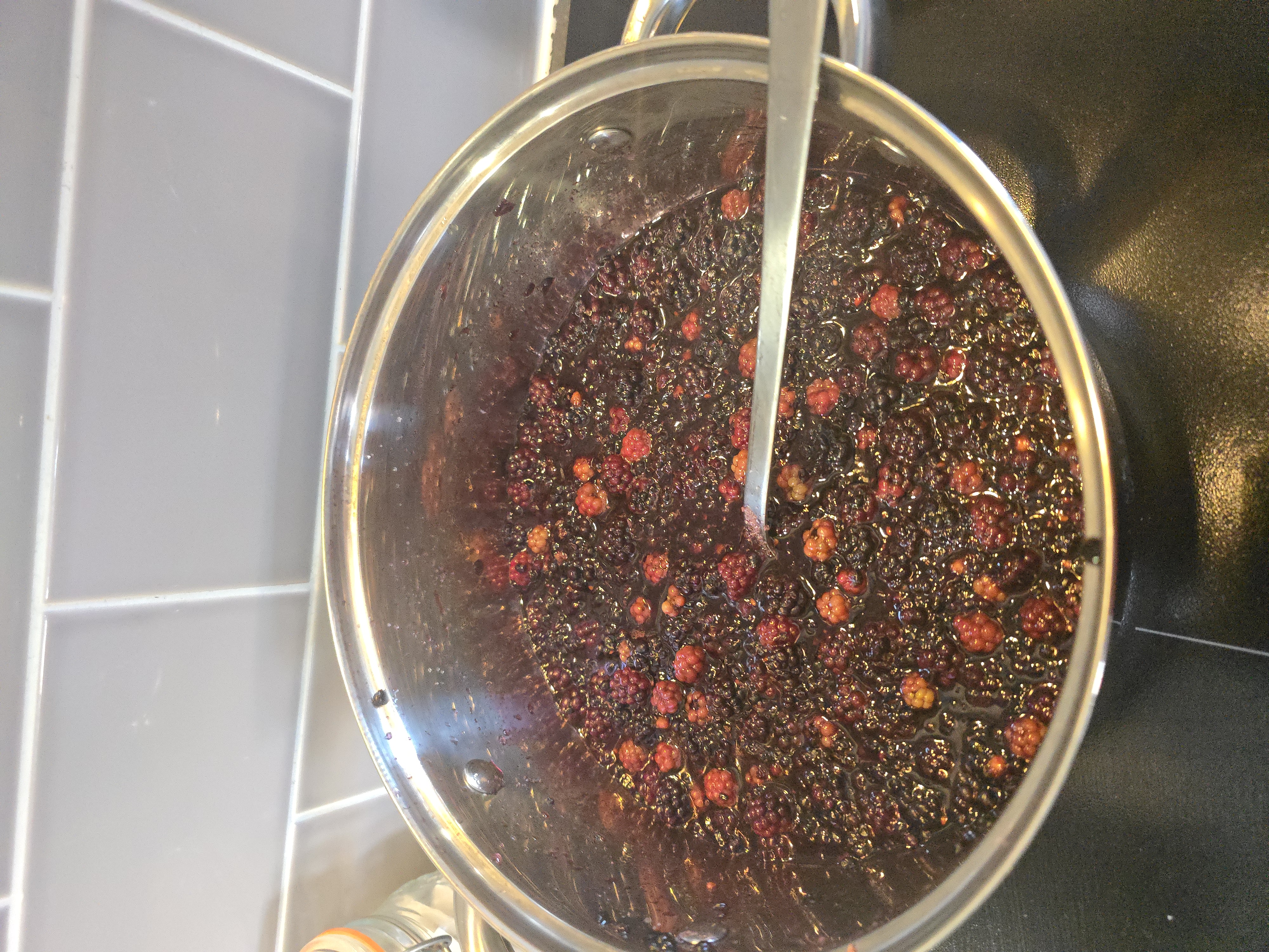 The blackberries cooking down